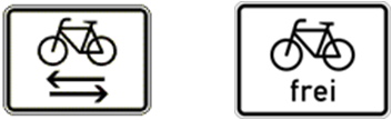 Zusatzzeichen 1000-32 - Radfahrer kreuzen von rechts und links und Zusatzzeichen 102210 - Fahrradverkehr frei